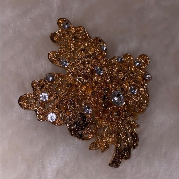 Gold tone faux  diamond costume pin brooch - Picture 5 of 7